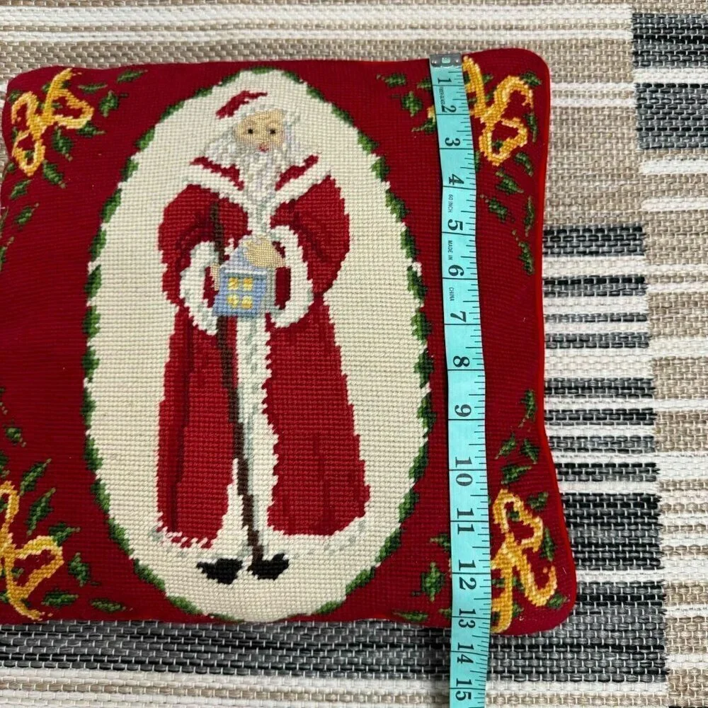 Santa Needlepoint Throw Pillow Santa Christmas Holiday Red